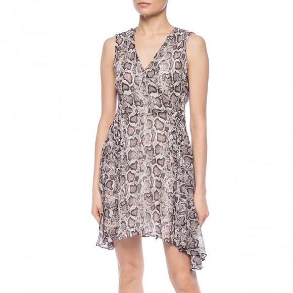 All Saints Miller Kukio Snakeskin Print Lace Ribbon Flare Dress - Picture 4 of 12